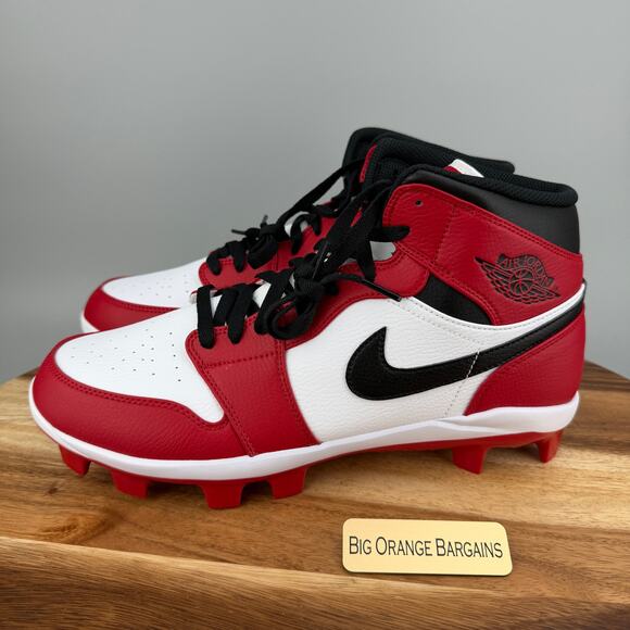 Nike Air Jordan 1 Retro MCS Baseball Cleats Black Red AV5354-611 Men\'s Size 12